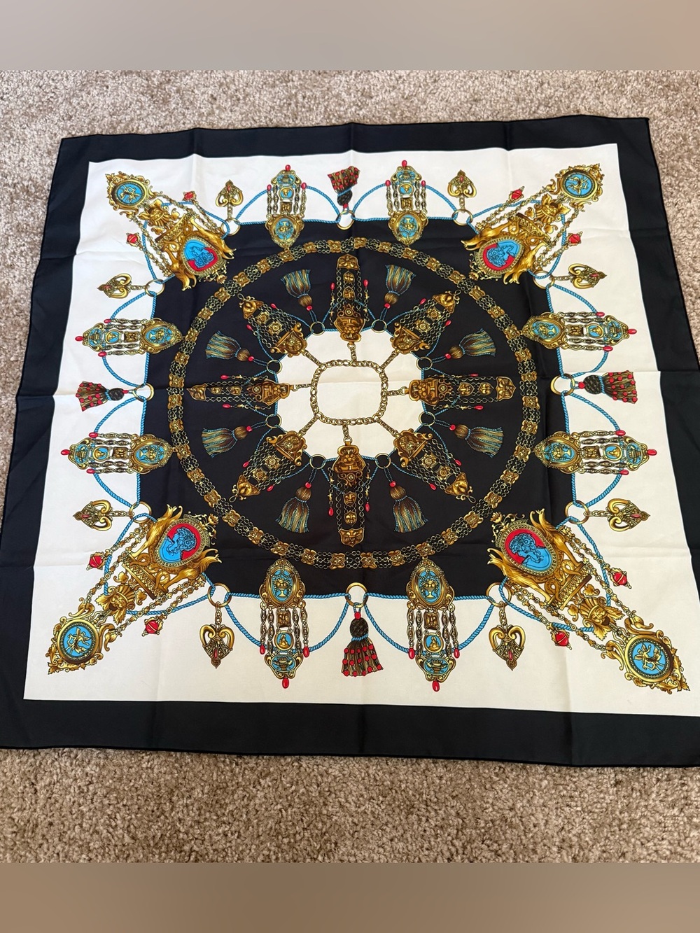 Vintage Ornate Black and White Victorian Decorative Scarf Panel